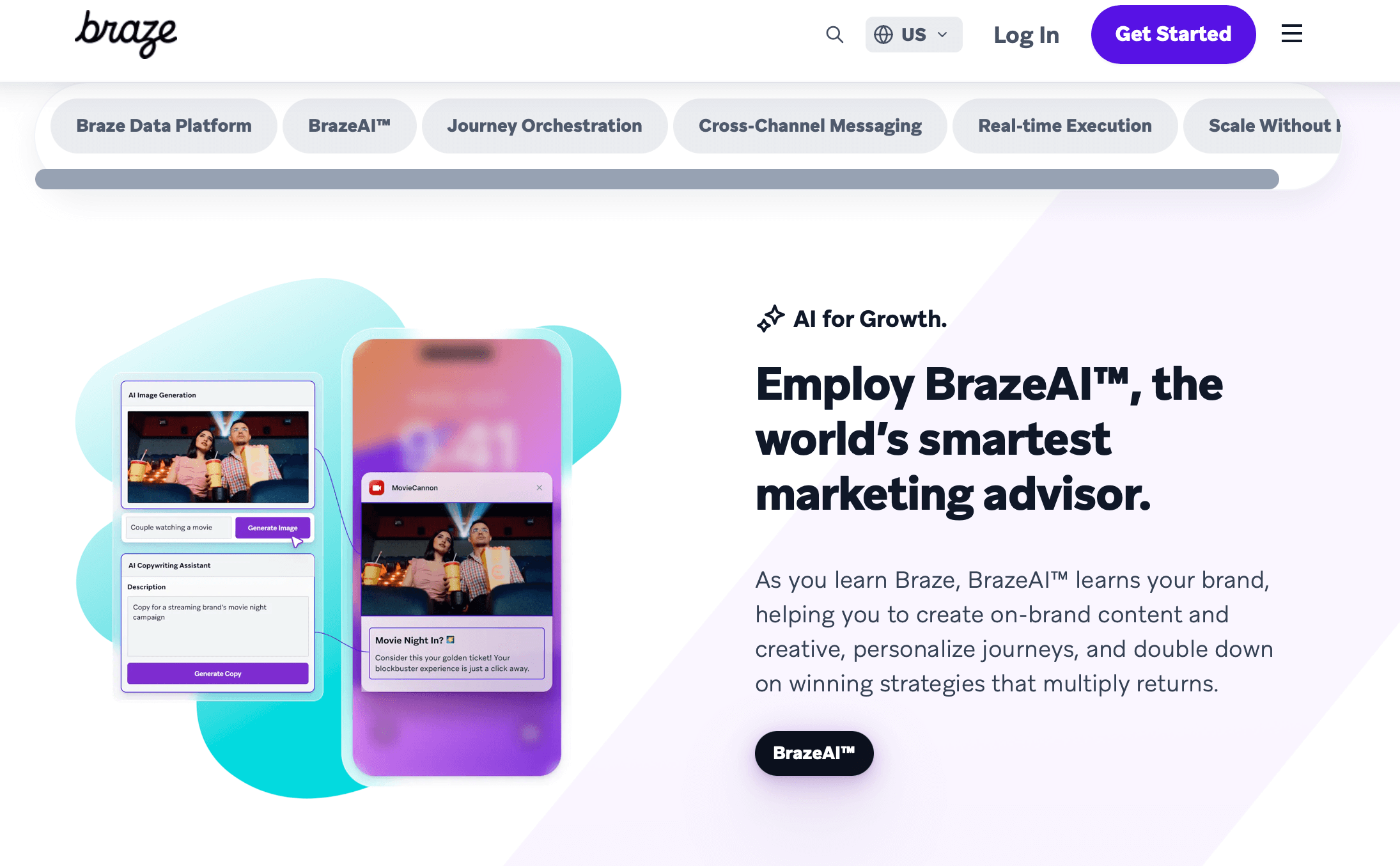 Braze platform interface for customer engagement and cross-channel messaging.