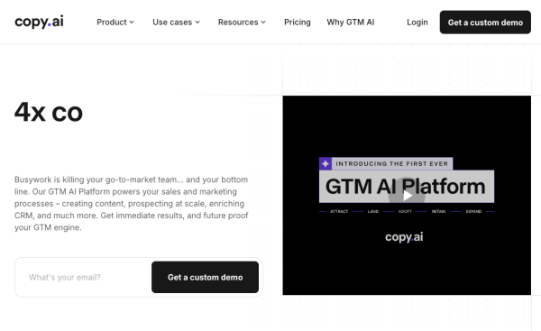Homepage of an AI writing tool for product description writing, blog content, and SEO optimization.