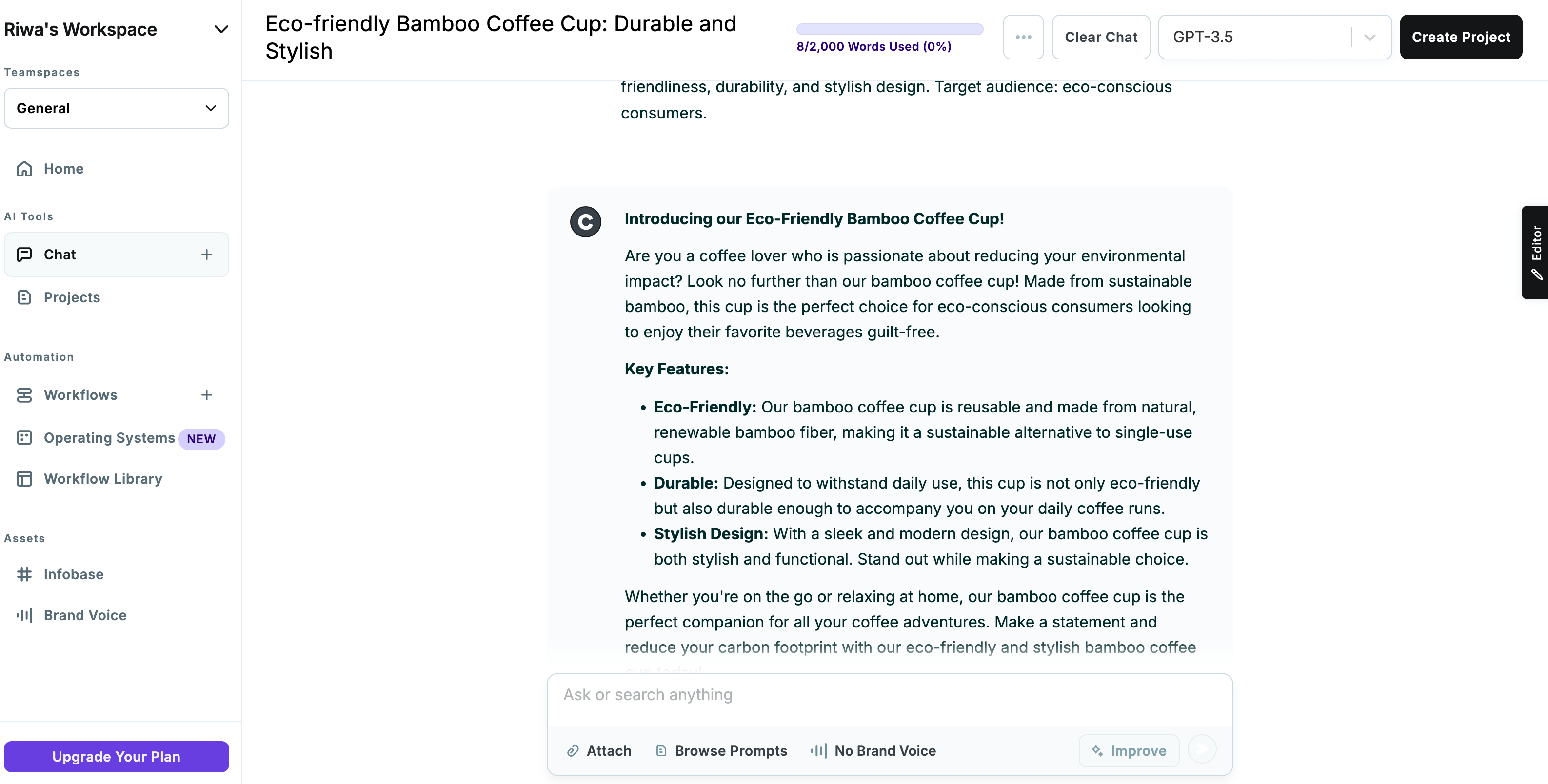 Copyai and its ability to write AI SEO friendly product descriptions.