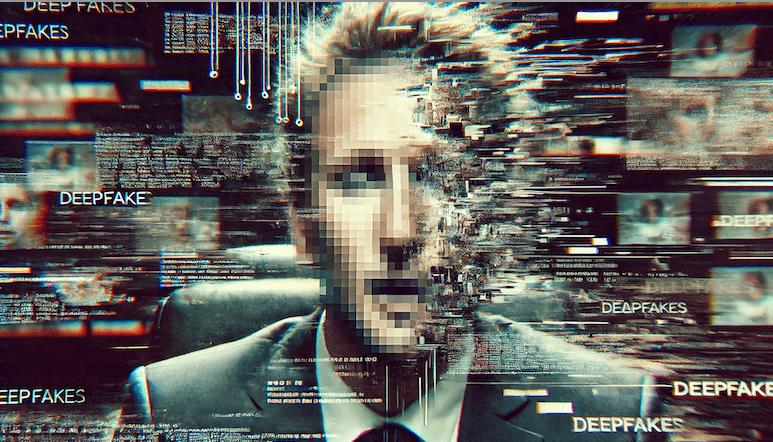 A face morphing to represent AI-generated deepfakes.