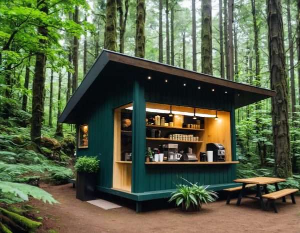 Coffee shop in forest.