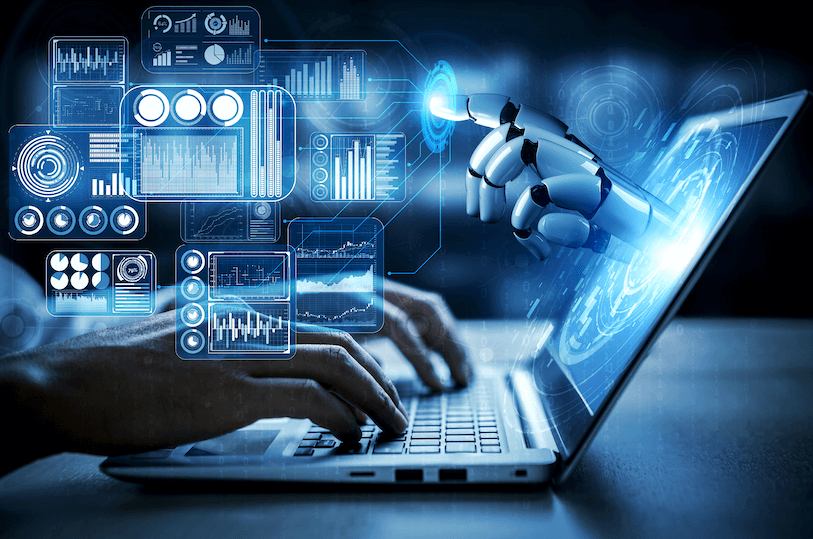 Conceptual image of AI writing tools with assistance in progress.