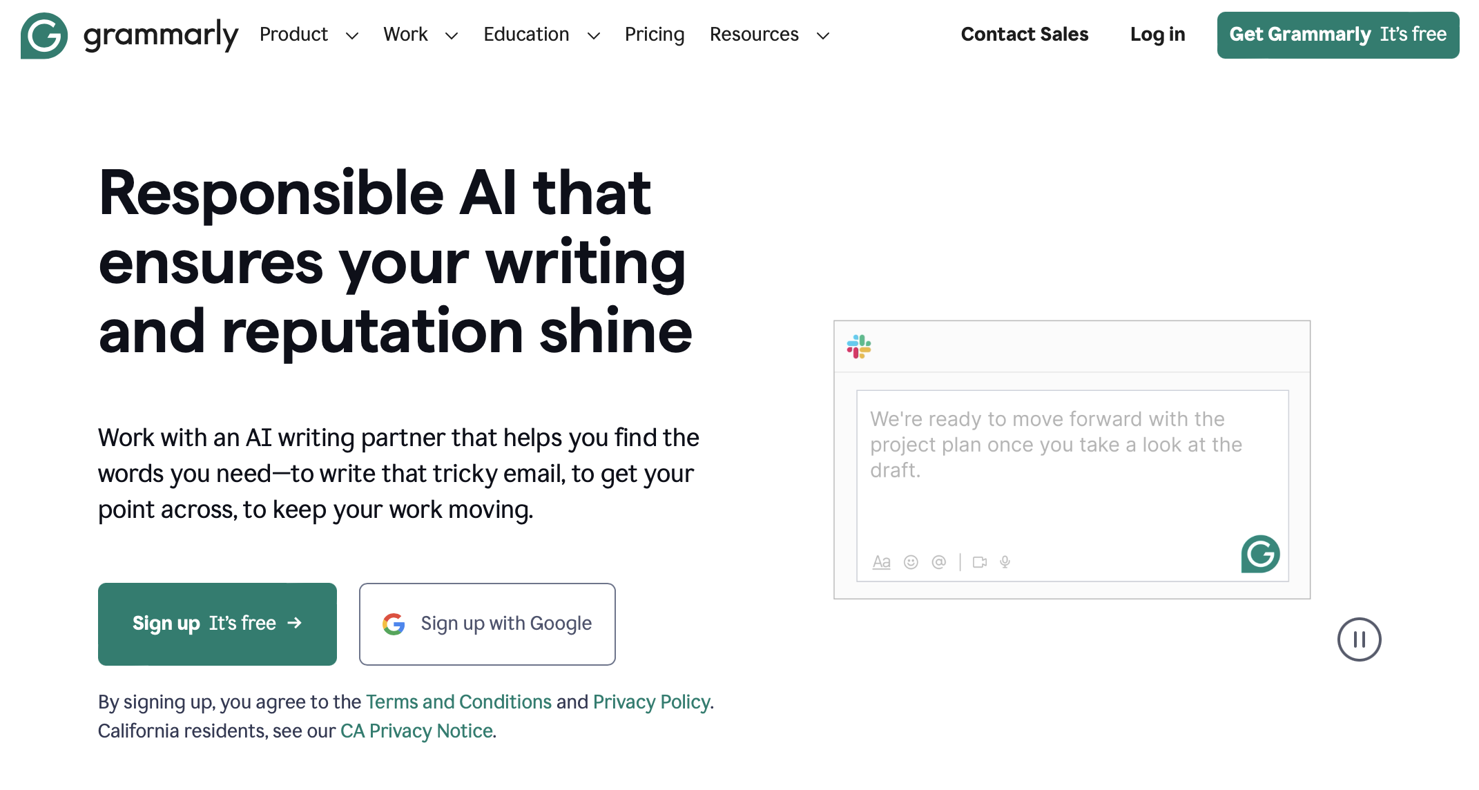 Grammarly interface with grammar, style and AI capabilities.