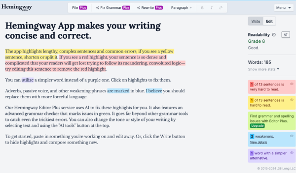 Hemingway Editor Website Homepage.