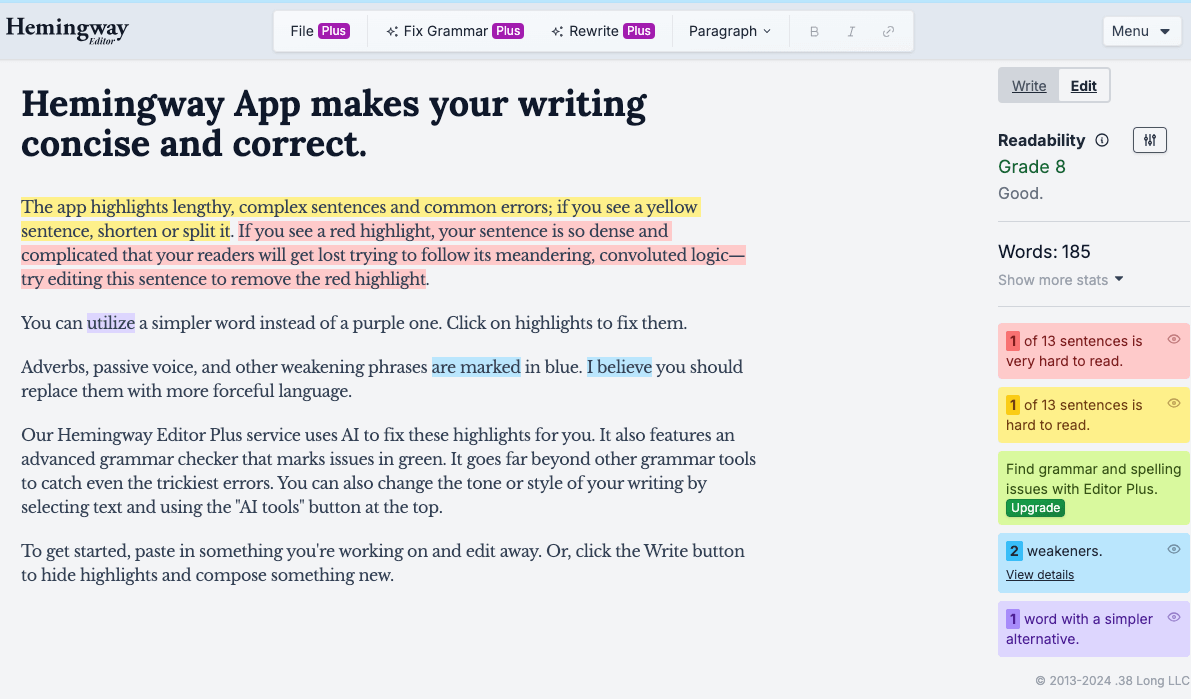 Hemingway Editor Website Homepage.