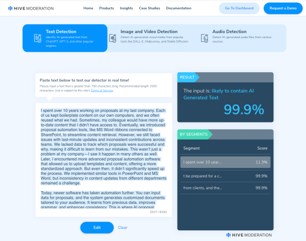 Hive Moderation checking for AI generated content.