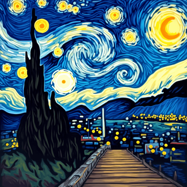 Krea Ai art generator, a recreation of Starry Night.