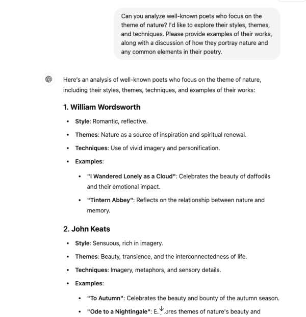 Nature and analysis of other poets on ChatGPT.