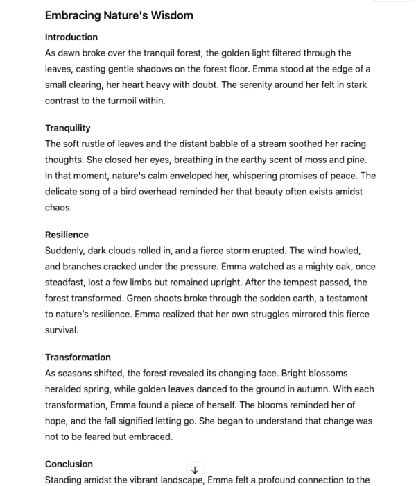 Nature creative piece written by ChatGPT outline.