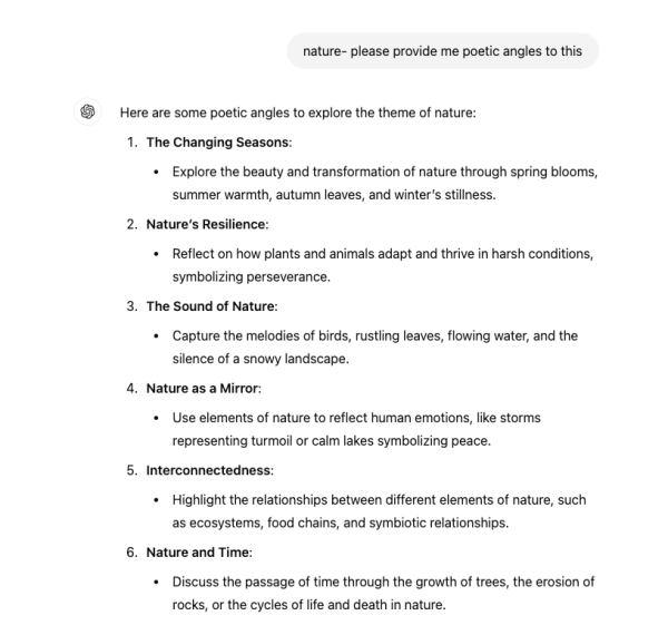 Nature topic exploration on ChatGPT.