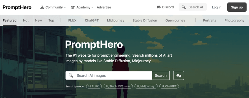 PromptHero an AI tool for creative writing and marketing prompts.
