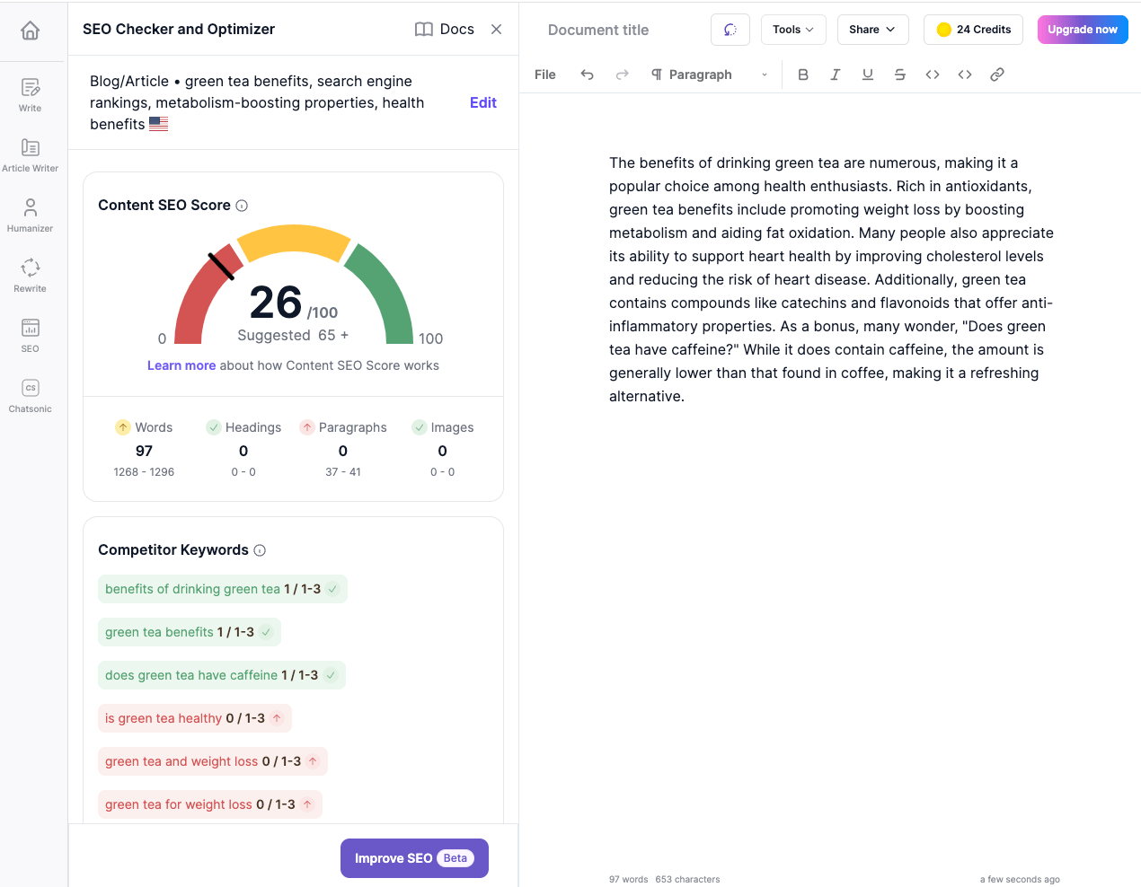 Writesonic AI SEO checker, optimizer and content writer