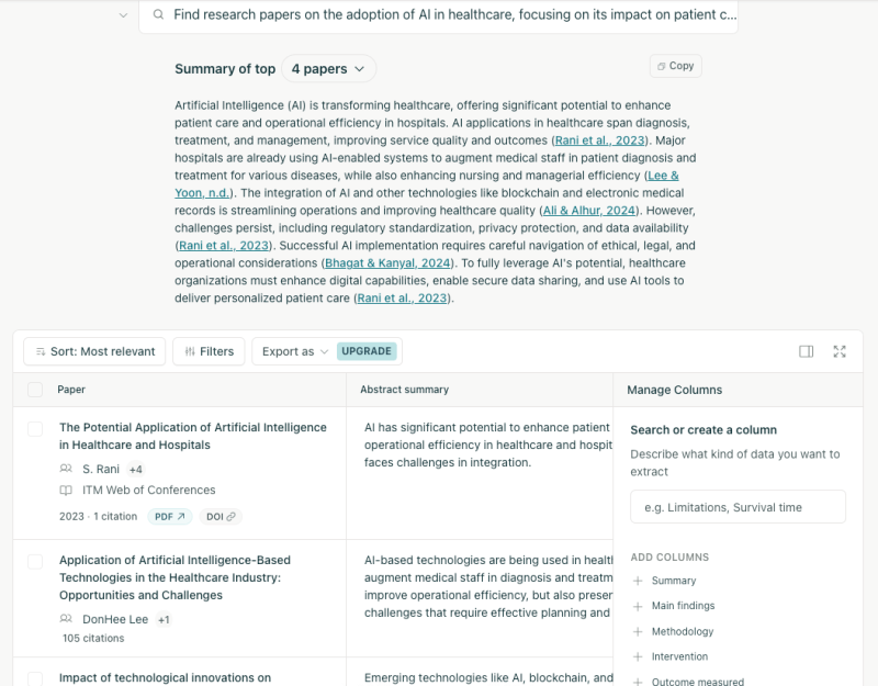 Elicit AI example of a long form AI tools.