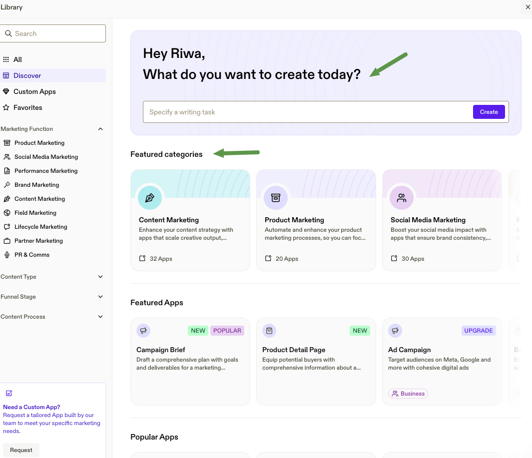 Jasper AI asking you what you want to create.