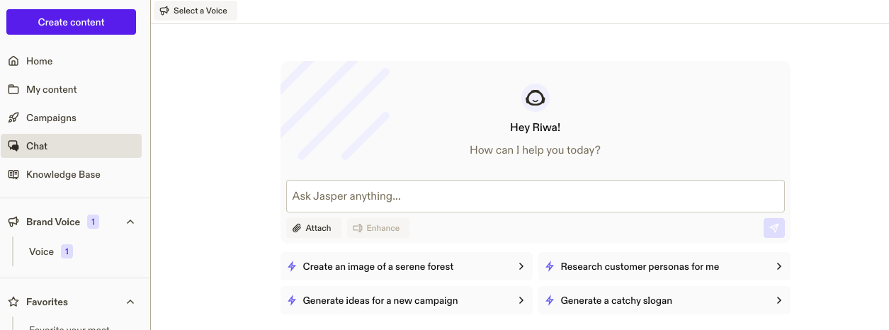 Jasper AI's chat feature.