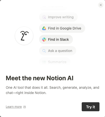 Notion AI integrates with other apps like google drive, slack, etc.