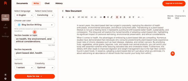 Rytr example of Long Form Content.