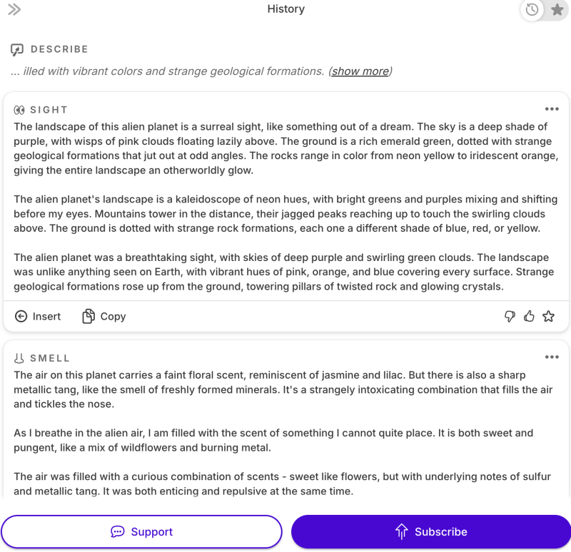 Sudowrite Describe feature for writers.