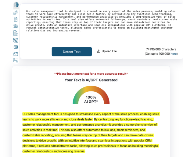 AI Text from ChatGPT Put Through ZeroGPT AI Content Detector.