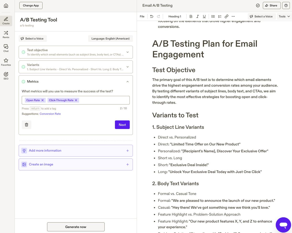 Jasper A/B testing template guide.