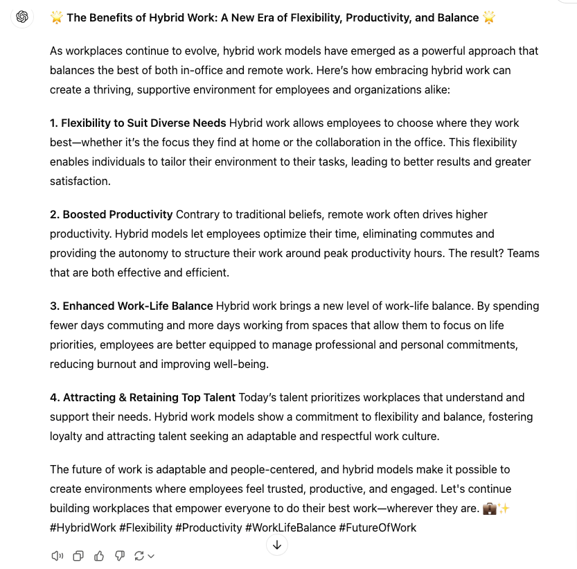 Linkedin draft example from prompt.
