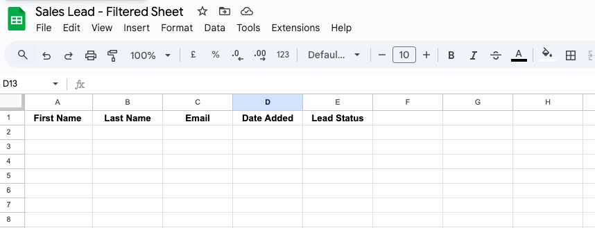 Filtered Data for Google Sheet example for Make.com
