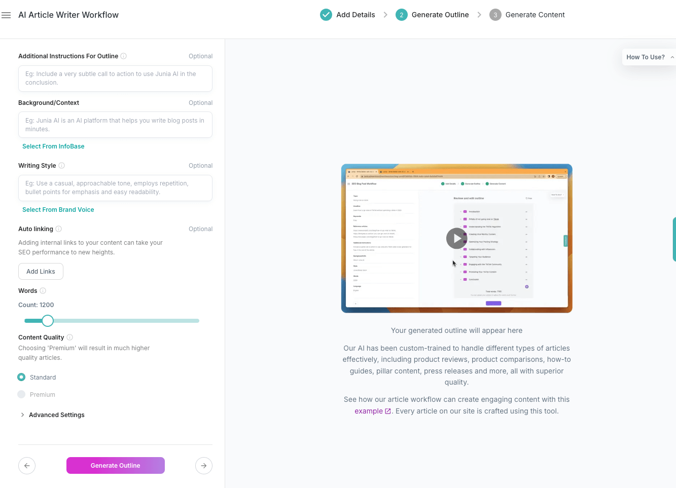 Generate outline page.