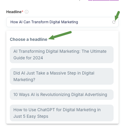 Choose a headline or generate headline.