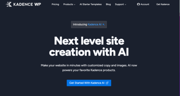 Kadence theme AI website builder.