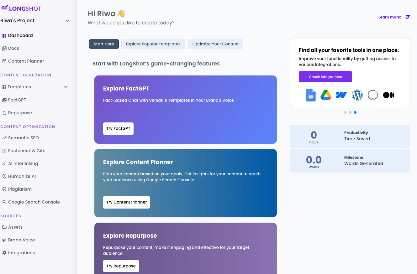 LONGSHOT AI User Dashboard.