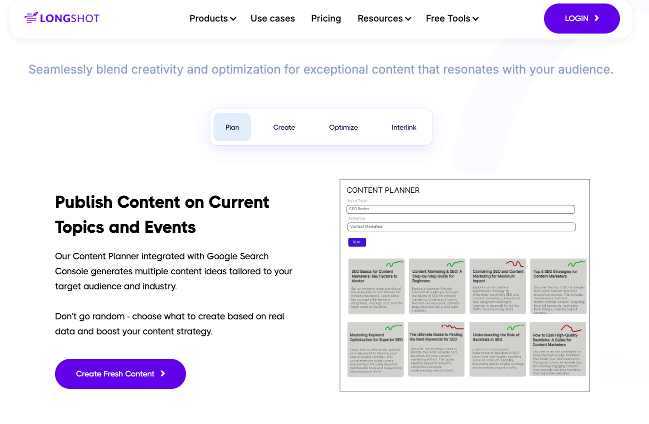 Longshot AI homepage screenshot.