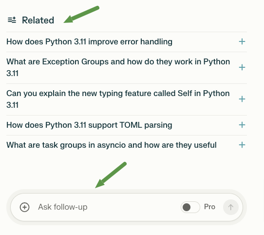 Perplexity AI Related and Follow up questions.