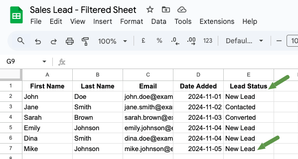 Filtered Data for sales lead automation only shows in second part of workflow on Make.com.