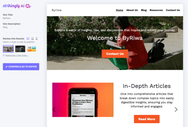 Strikingly website builder.