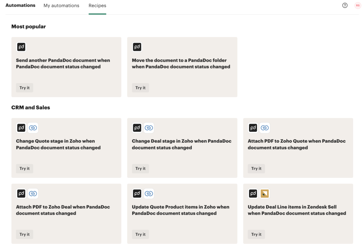 PandaDoc Automations with other tools.