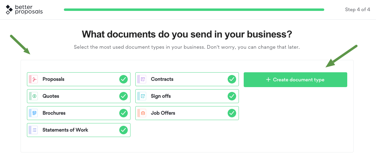 Gives users document types such as proposals, RFPs, Statements of Work, etc.