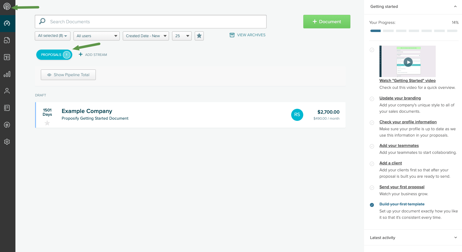 Pipeline overview of all sales documents.