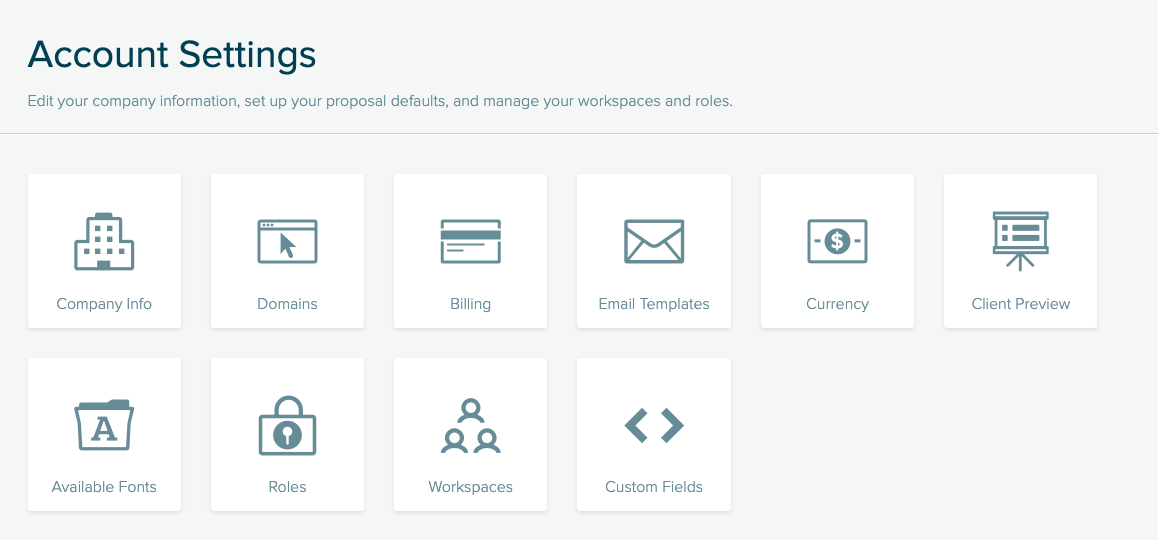 Customize Proposify settings for branding, defaults, and roles.