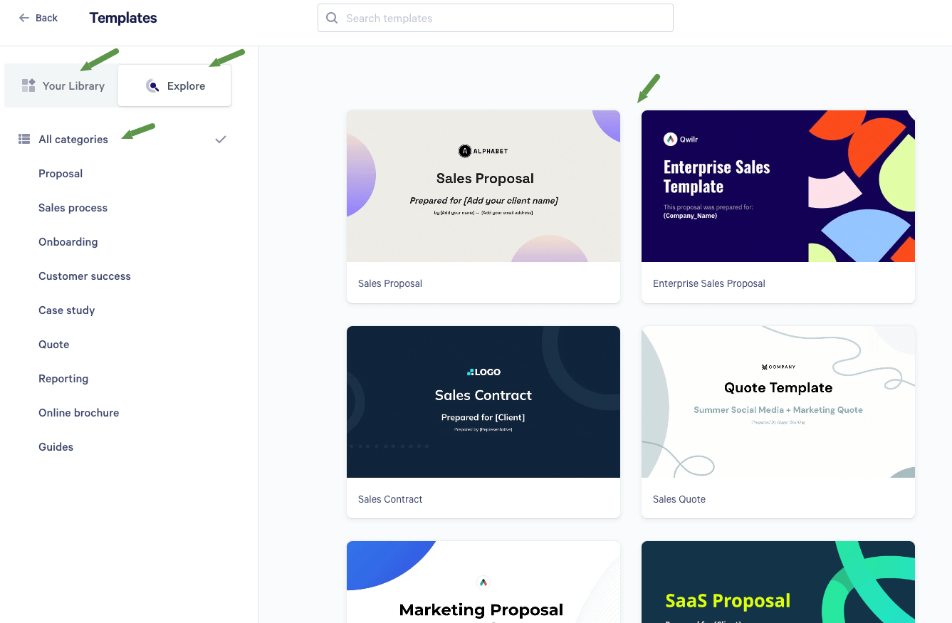 Qwilr proposals template library.