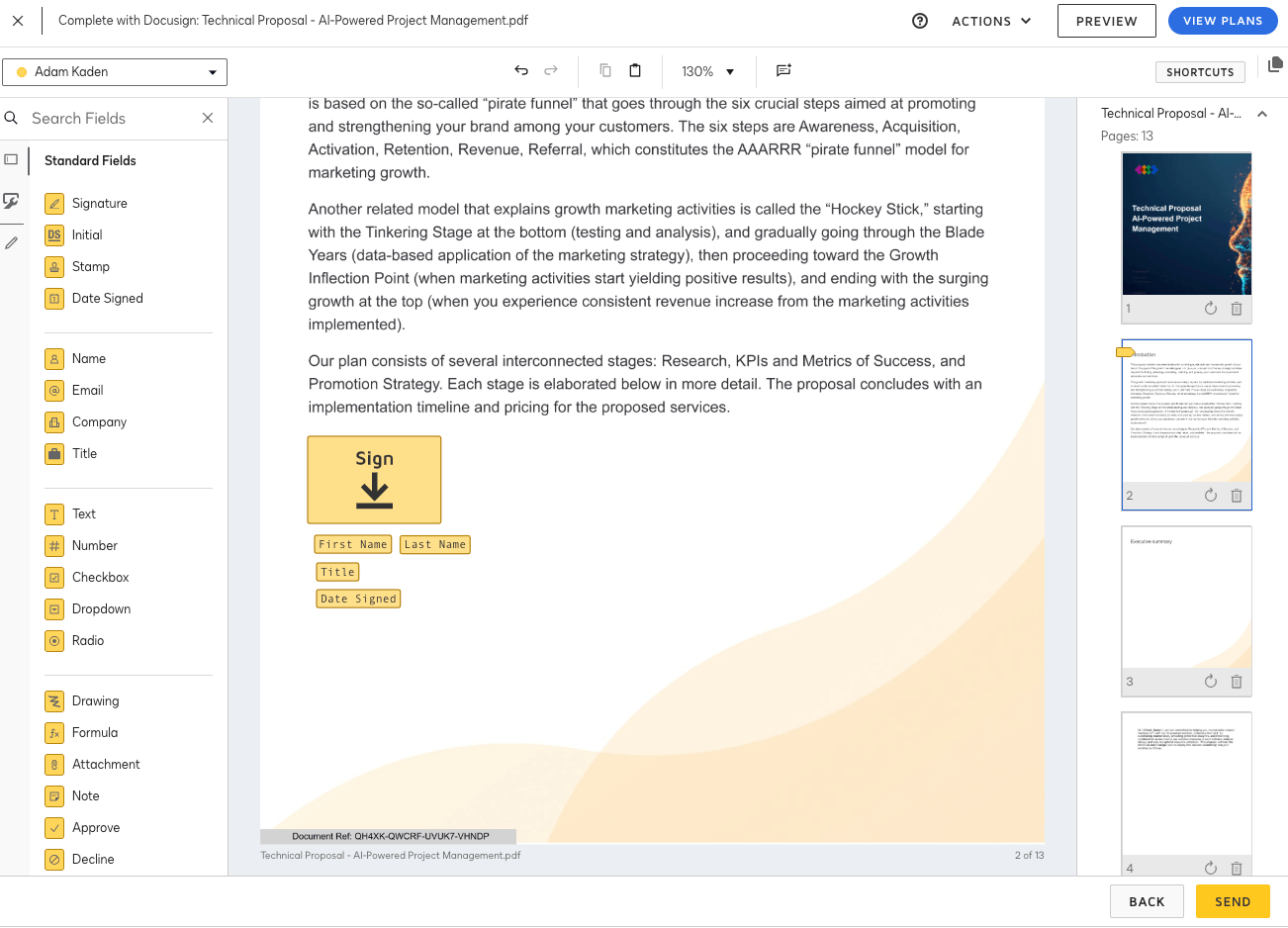 Sender Specifying what the recipient needs to sign with Docusign.