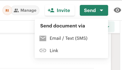 Share document via email or link in PandaDoc Proposal Management tool.