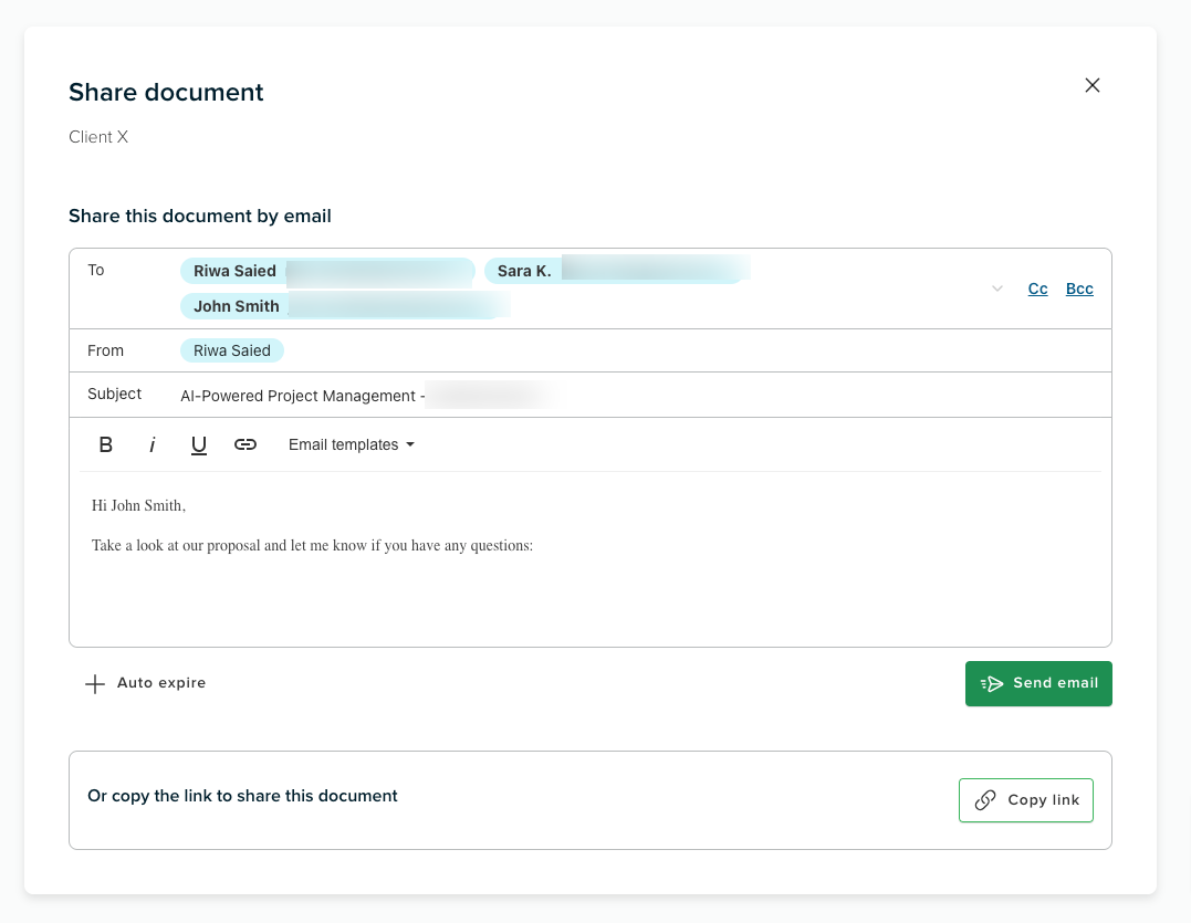 Proposify for Proposal Automation -Sharing the proposal with the client electronically.