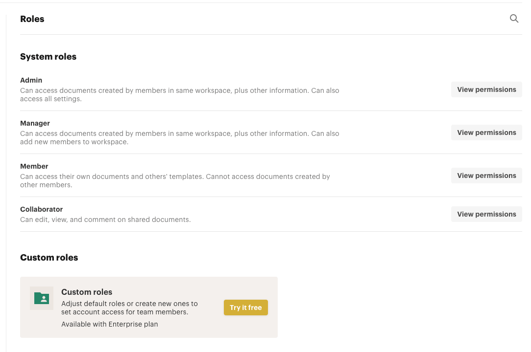 User roles in Pandadoc for workflow automation.