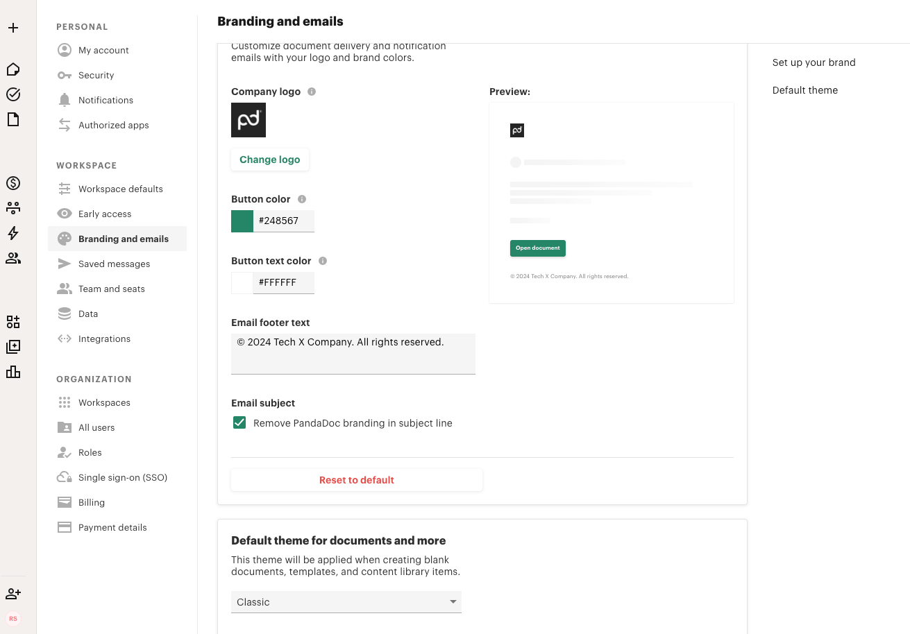 Pandadoc Settings Page