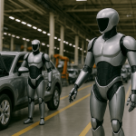 Humanoid robot in car manufacturing.
